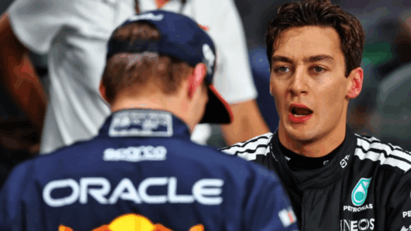 George Russell en Max Verstappen
