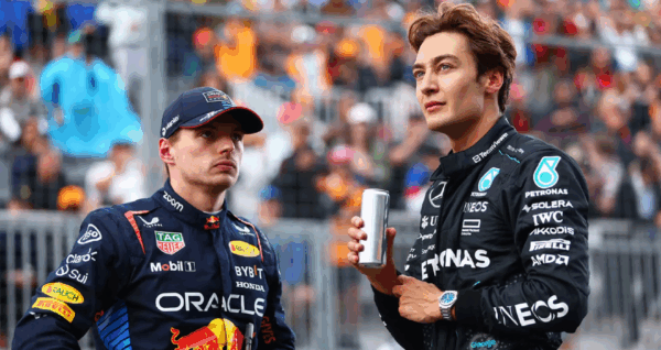 George Russell en Max Verstappen