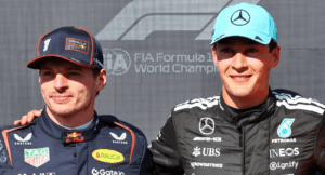 George Russell en Max Verstappen