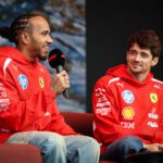 Lewis Hamilton en Charles Leclerc Ferrari